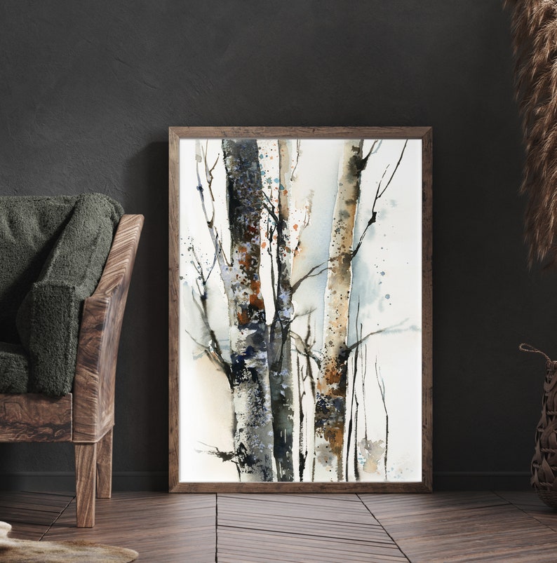 Birch Trees Forest Watercolor Art Print, Tree Painting, Forest Wall ...