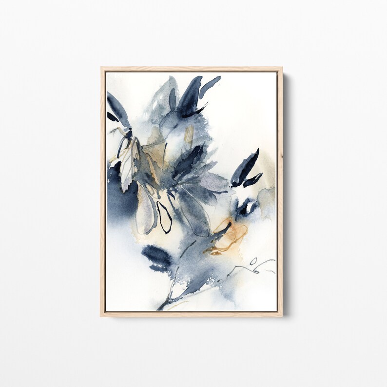 Abstract Botanical Art Print, Blue Wall Print, Abstract Leaves Painting ...