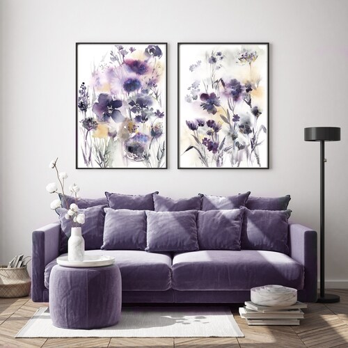Purple Floral Wall Art Set of 2 Lilac Wall Art Lavender Etsy