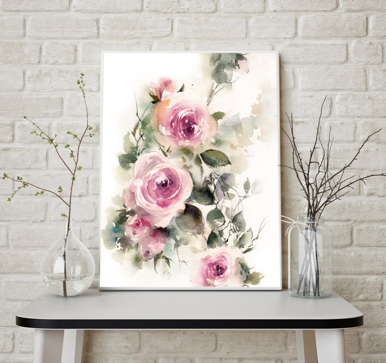 Rosen Kunstdruck Blumen Rosen Aquarell Malerei Kunst rosa | Etsy