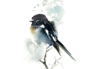Grey Birdie Fine Art Print, Bird Watercolor Painting, Bird Wall Decor
