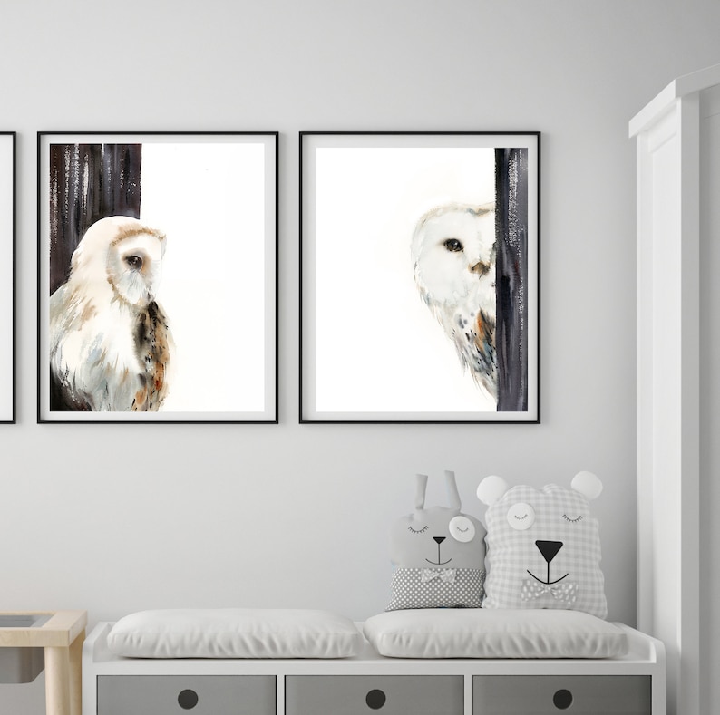 White Owls 2 Art Prints Gallery Wall Set of 2 Fine Art Etsy