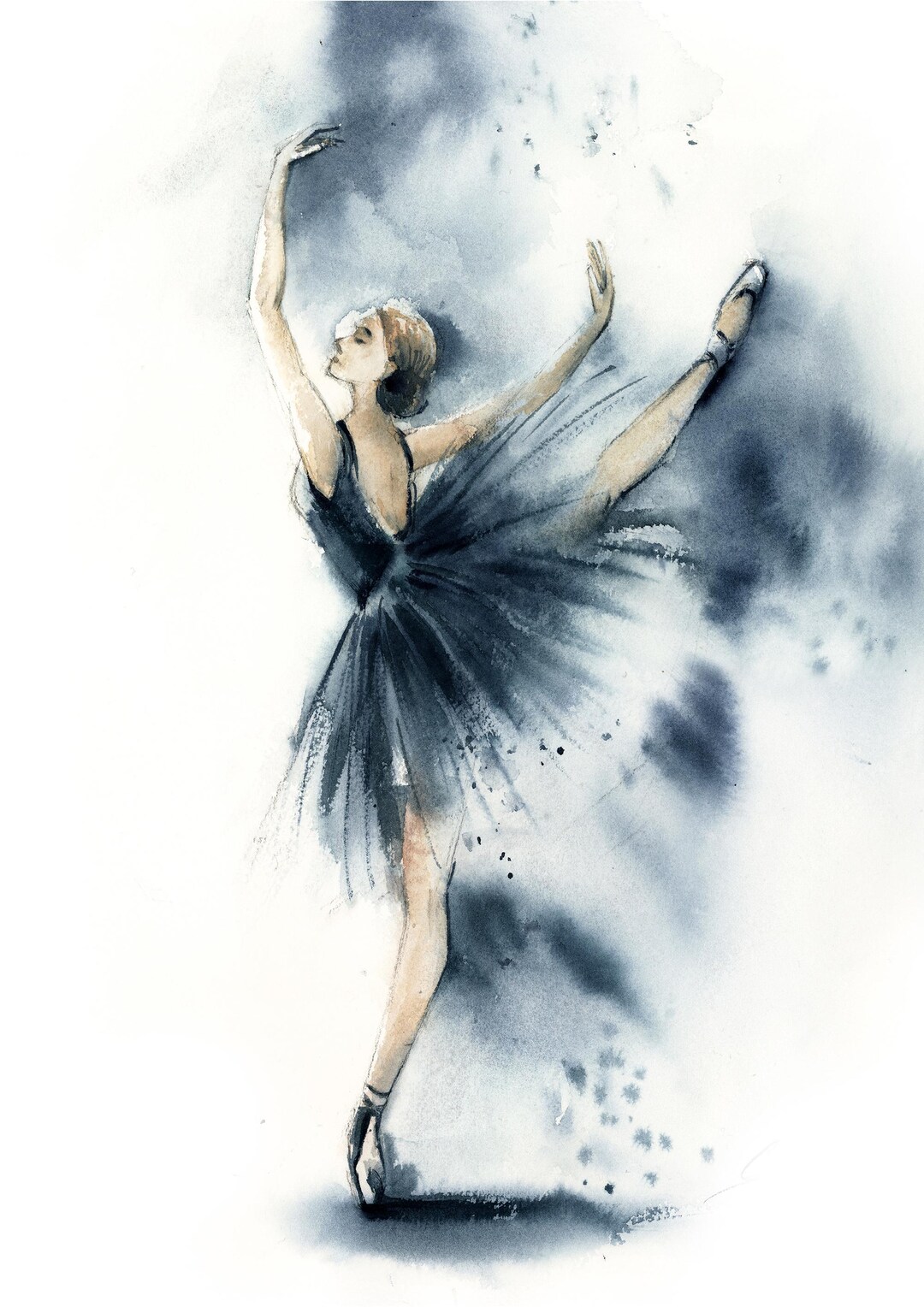Ballerina Watercolor Fine Art Print, Blue Wall Art, Ballet Dance ...