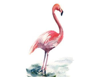 Pink flamingo Fine Art Print Wall Decor, Bird Watercolor Painting by CanotStopPainting