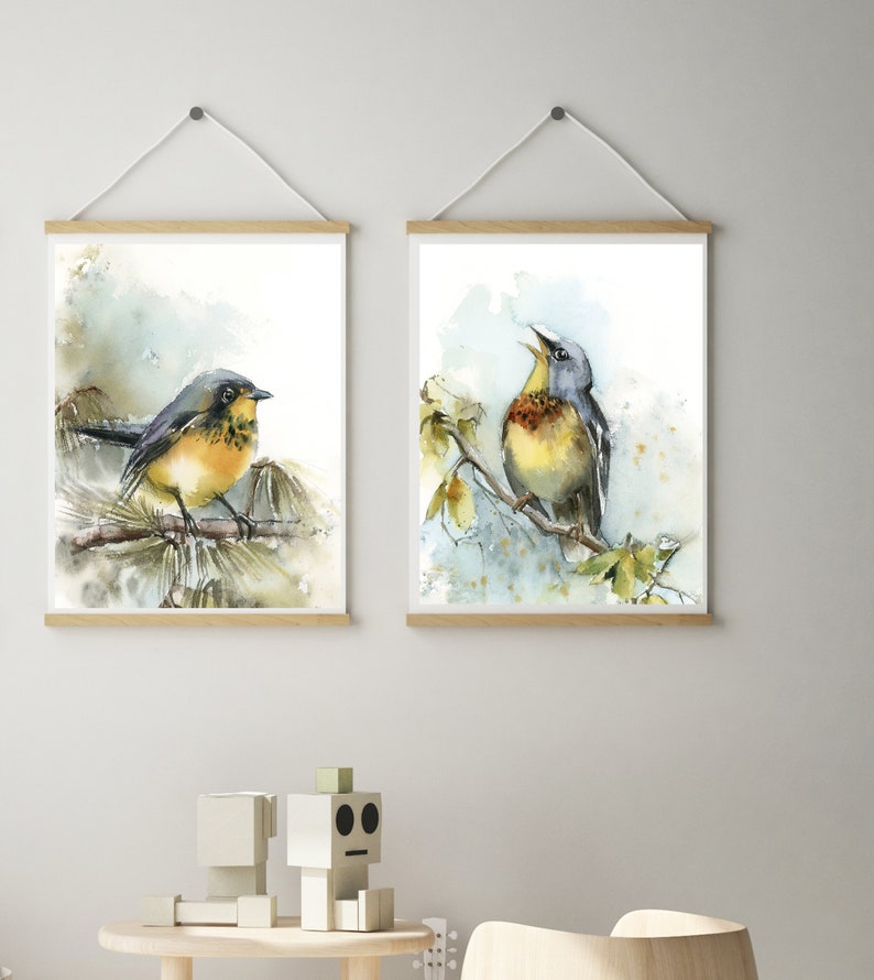 Bird 2 Prints Set Bird Wall Gallery Set of 2 Fine Art Prints Etsy