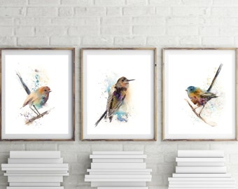 Birds Watercolor Painting Prints Set of 2 Bird Gallery Wall - Etsy