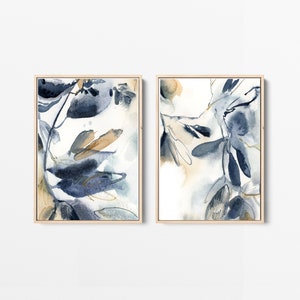 Abstract Blue Wall Prints Set of 2, Navy Blue and Beige Wall Decor, 2 ...