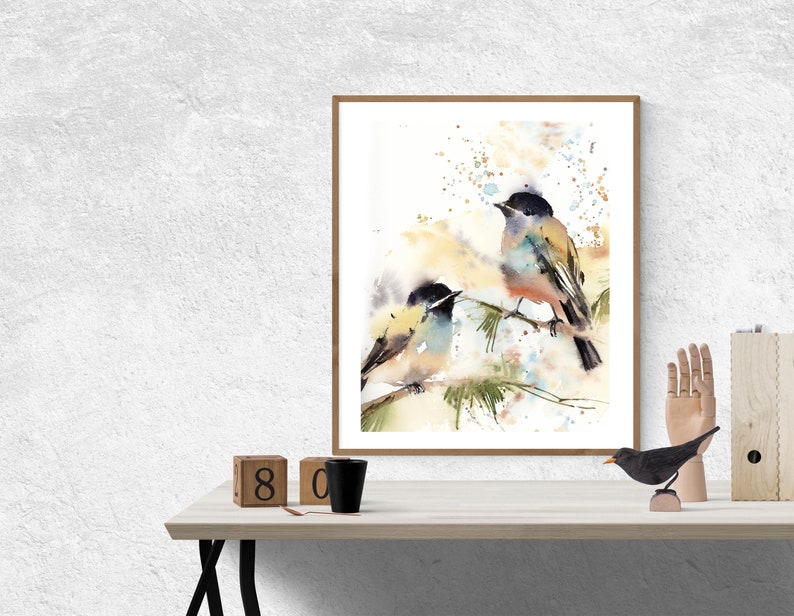 Birds couple art print two birds fine art print pair of | Etsy