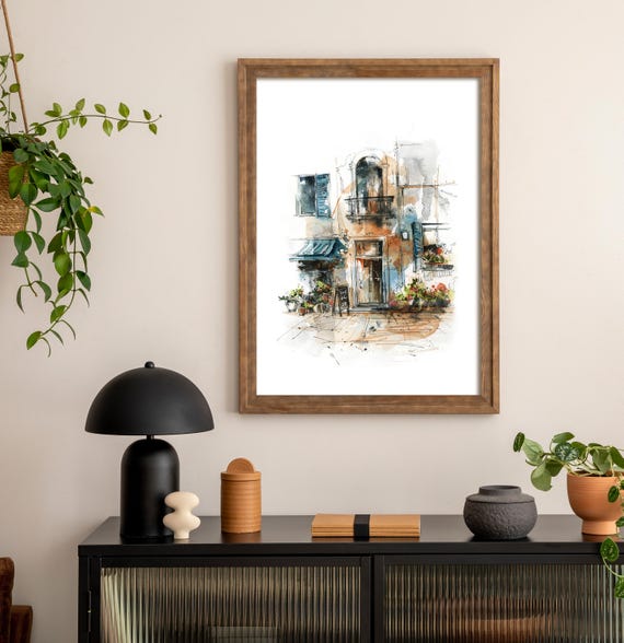 Italian Architecture Fine Art Print, Travel Wall Decor, Italy City Scene Watercolor Painting Art
