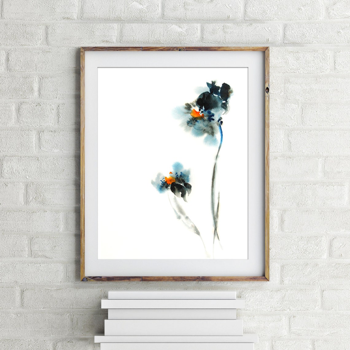 Minimalist Blue Floral Fine Art Print Abstract Flowers Etsy