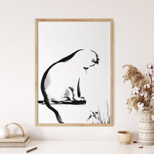 Cute Cat Line Painting Art Print, Minimalist Cat Black and White Print, Line Cat Art, Cat Wall Art, Cute Cat Painting, Cat Art