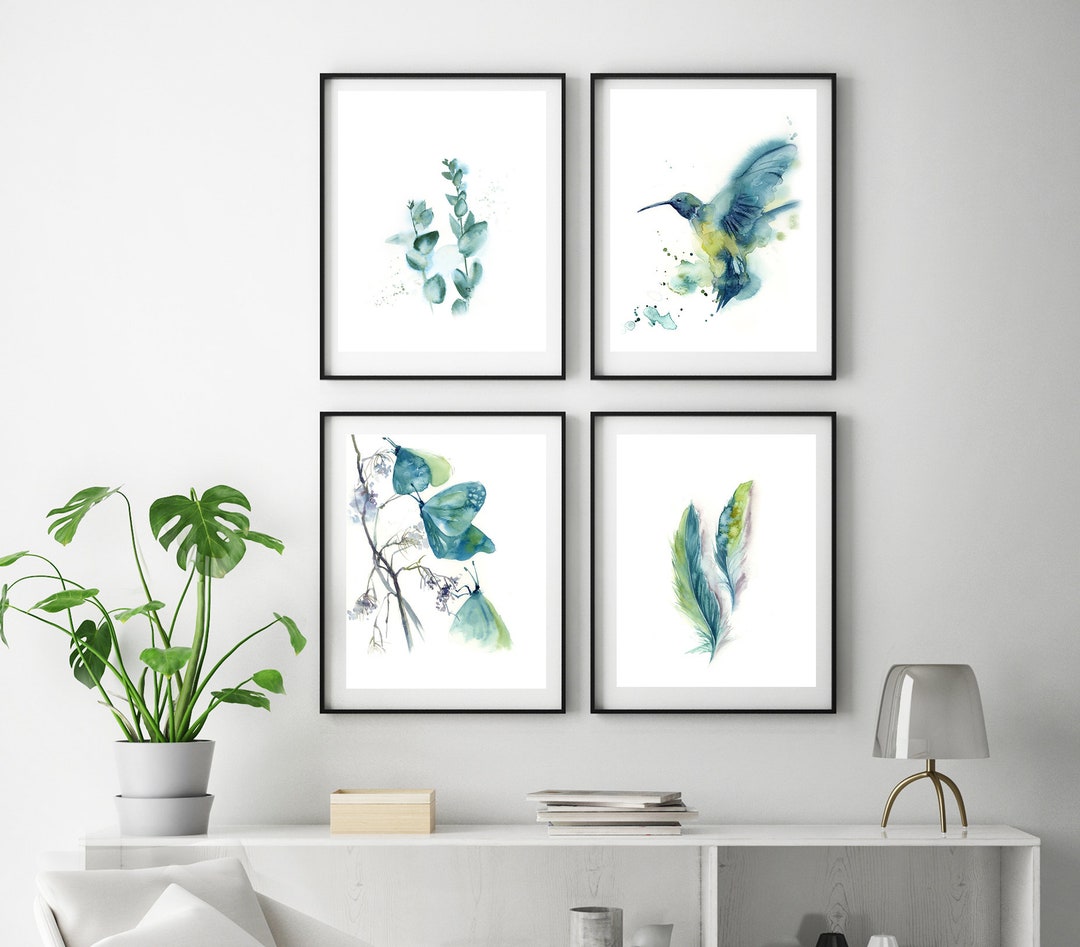 Hummingbird Floral Art Print Butterflies and Hummingbird Etsy