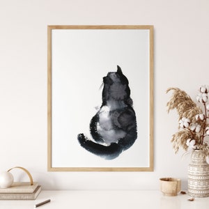 Black Cat Painting, Minimalist Cat Art Print, Fine Art Print, Cat Wall Art, Minimal Cat Decor, Black and White Cat Art, Witchy Cat Wall Art