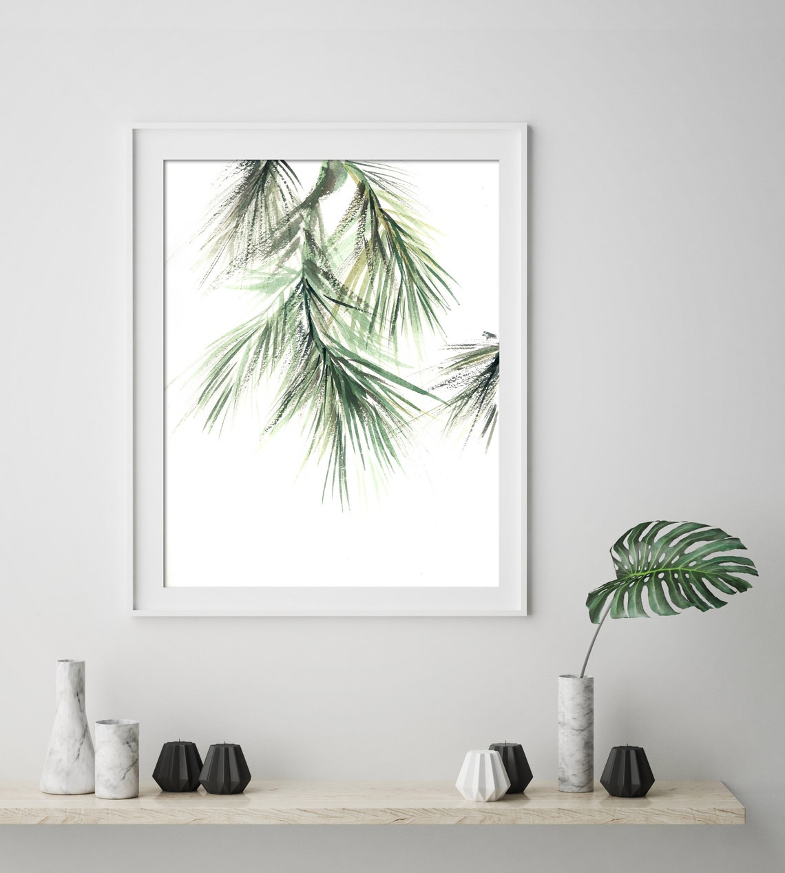 Pine Tree Branch Minimalist Art Print Botanical watercolor | Etsy