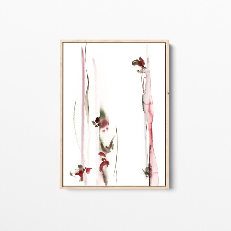 Pink Green Abstract Wall Print, Botanical Watercolor Painting, Abstract Minimalist Wall Print, Giclée Fine Art Print, Abstract Wall Art image 3