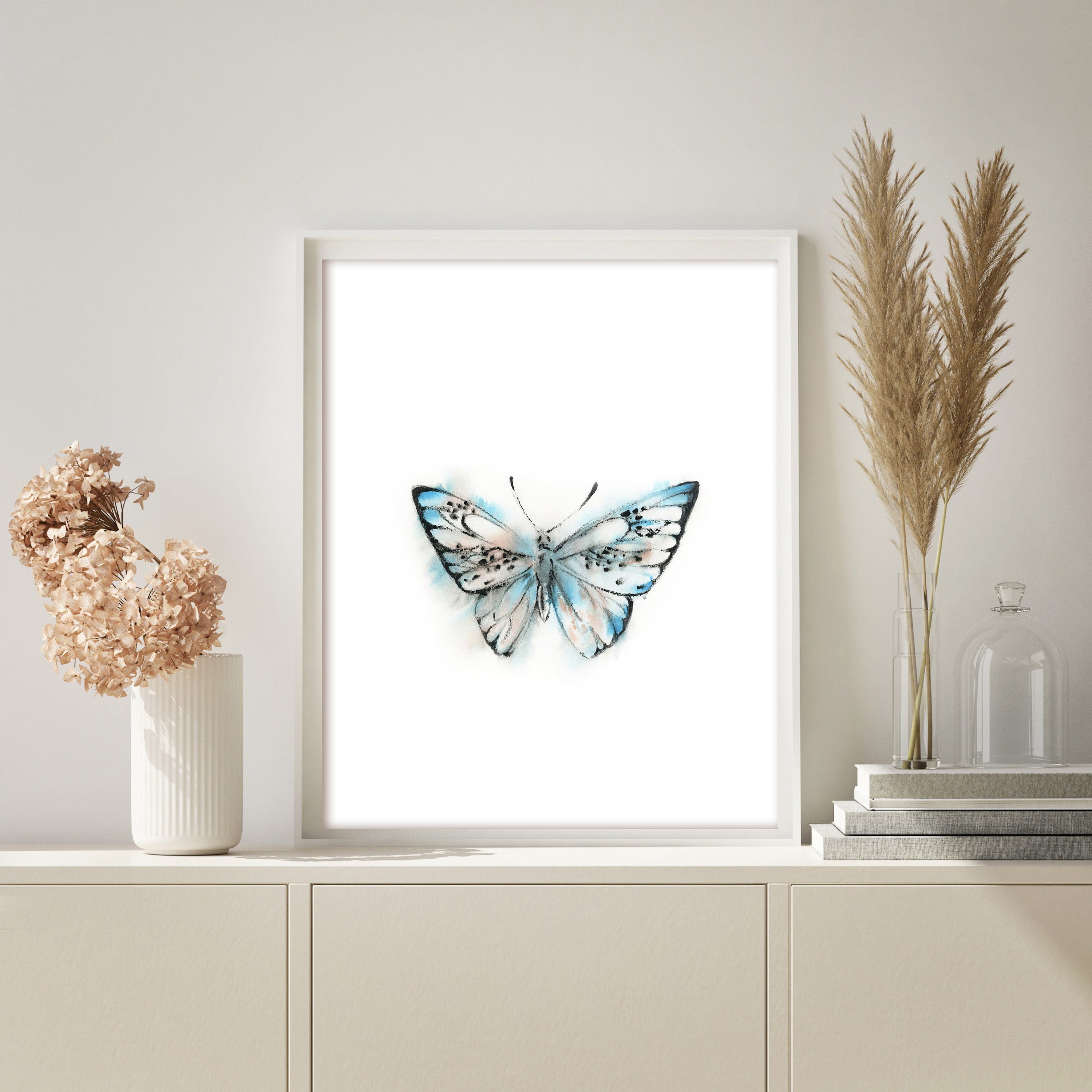 Sky Blue Butterfly Minimal Painting Fine Art Print Butterfly | Etsy