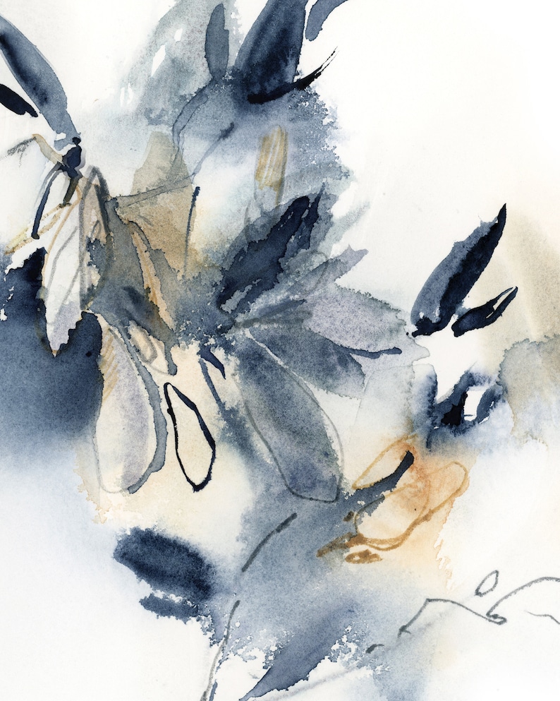 Abstract Botanical Art Print, Blue Wall Print, Abstract Leaves Painting ...