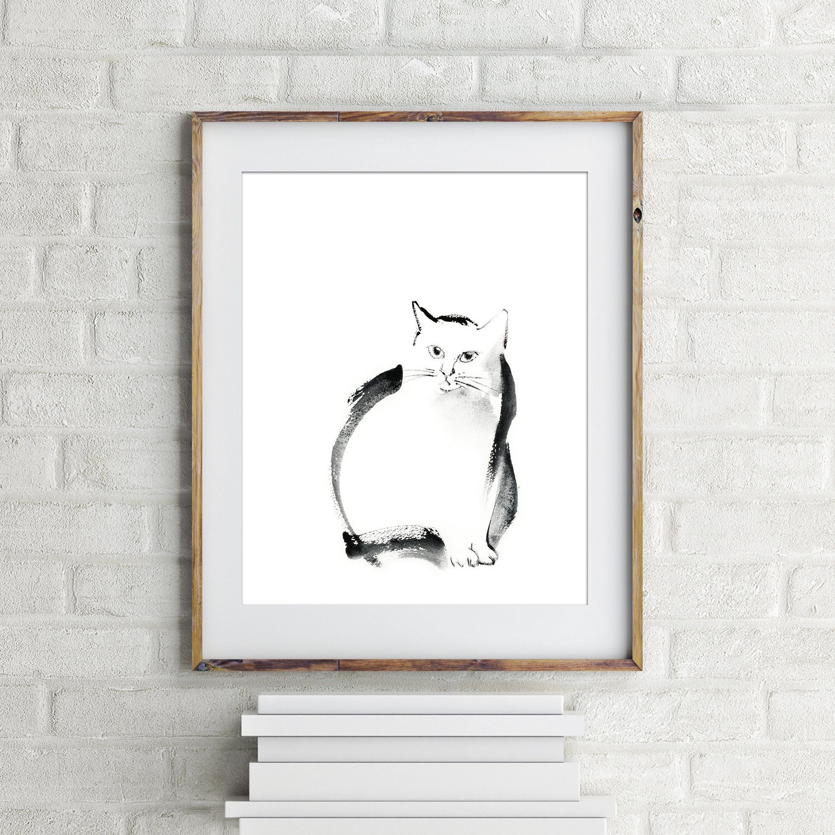 Black and White Cat Art Print Cat Minimalist Minimal Wall Art Etsy