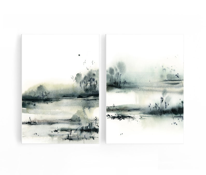 Abstract Nature Wall Decor Minimalist Watercolor Paintings Etsy