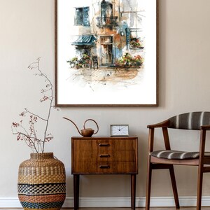 Italiaanse architectuur Fine Art Print, reizen muur decor, Italië stad scène aquarel schilderij kunst afbeelding 5