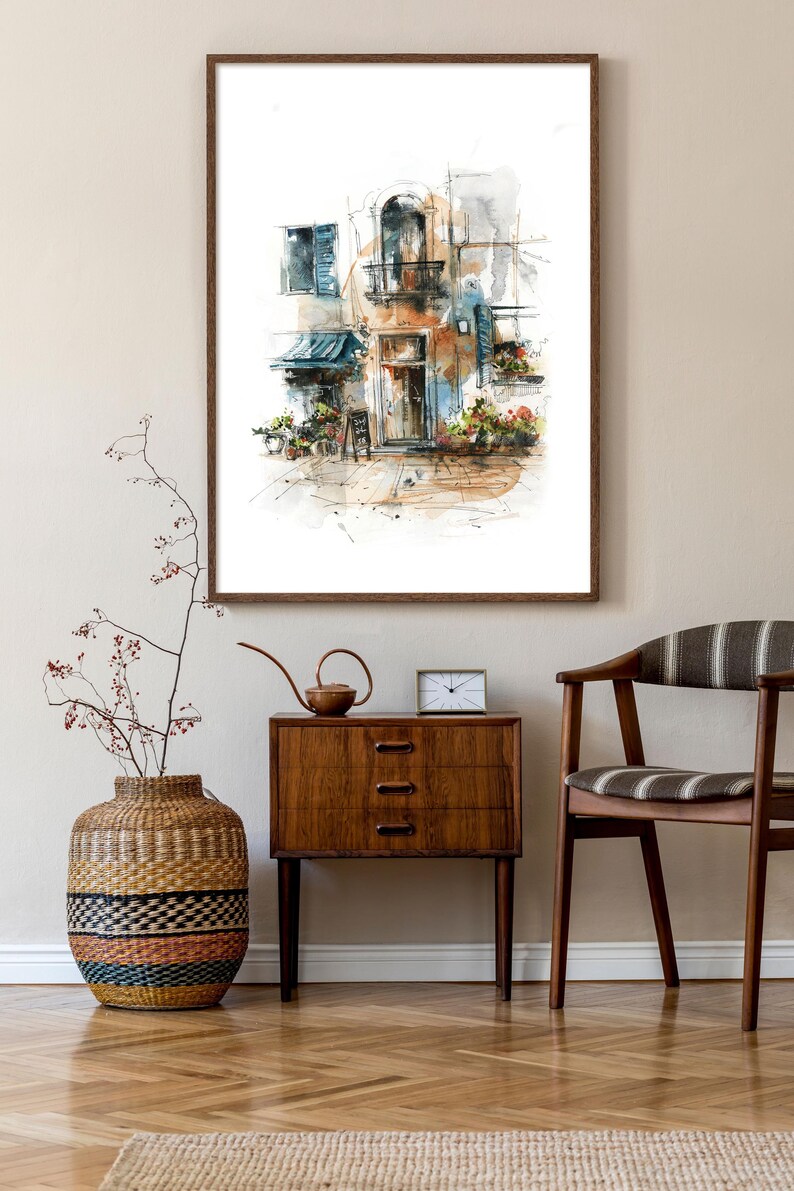 Italiaanse architectuur Fine Art Print, reizen muur decor, Italië stad scène aquarel schilderij kunst afbeelding 5