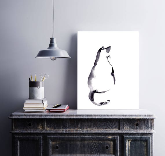 Cat minimalist art print black and white cat watercolor | Etsy
