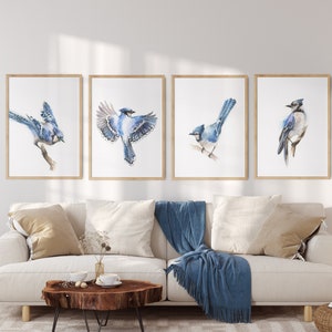 Blue Jay Bird Painting Watercolor Prints, Birds Gallery Wall Set of 4 Fine Art Prints, Bird Wall Art Decor Giclee Prints, Bird Illustrations image 2