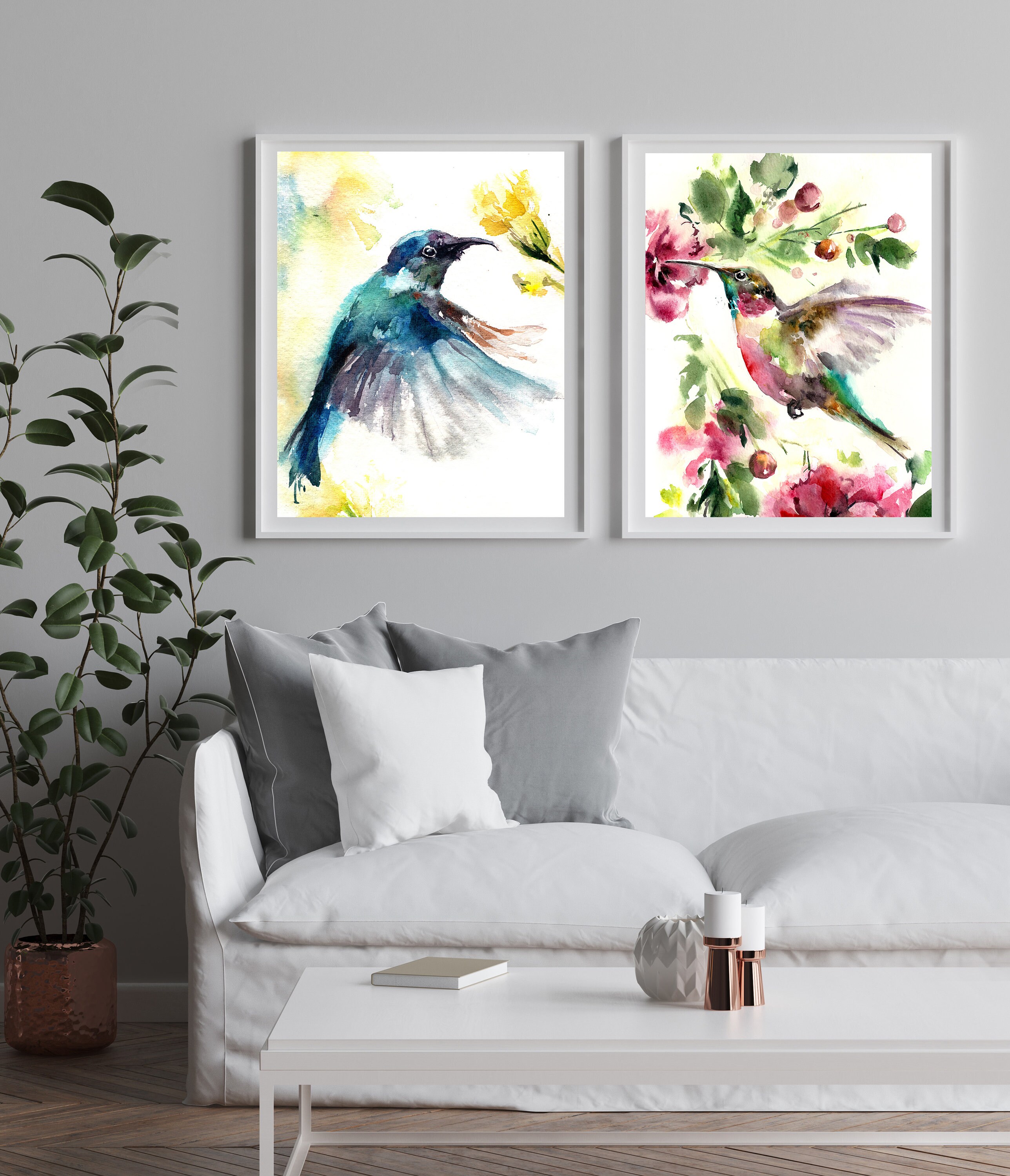 Hummingbird 2 Art Prints Set Wall Gallery Set of 2 Fine Art | Etsy