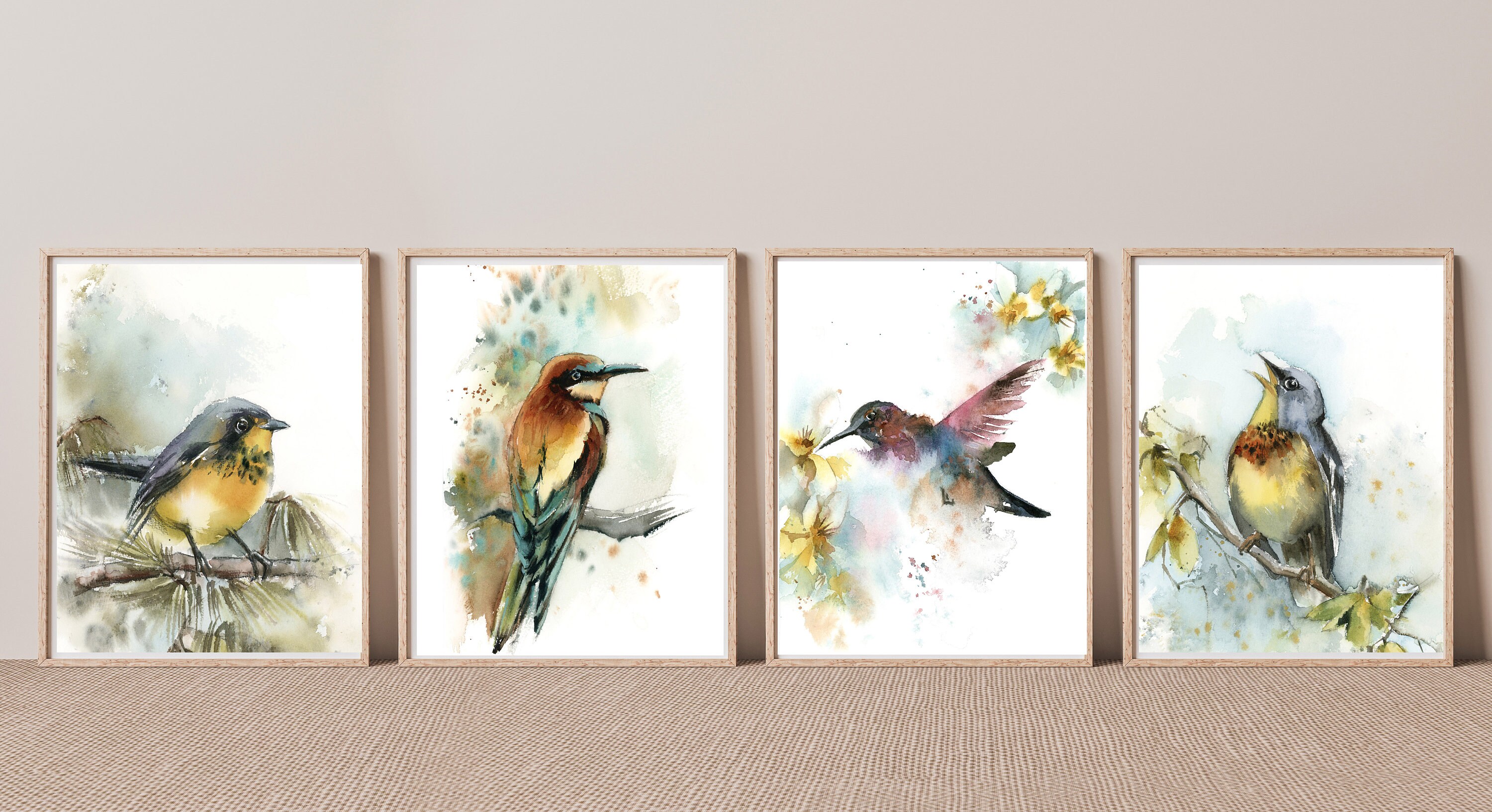 Print Set 4 Birds Birds Gallery Wall Art Prints Set 4 fine Etsy
