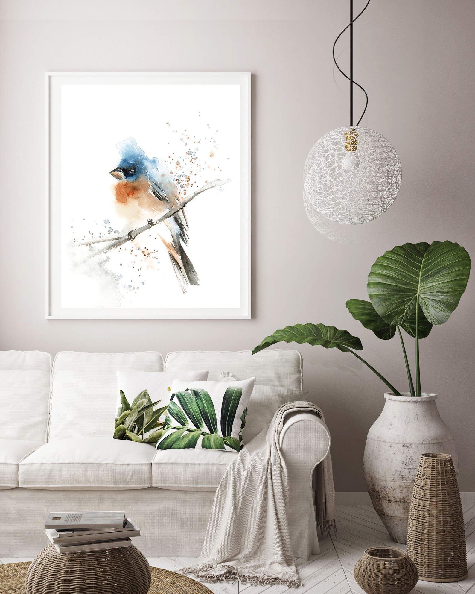 Bird Blue Orange Fine Art Print Loose Style Bird Watercolor | Etsy