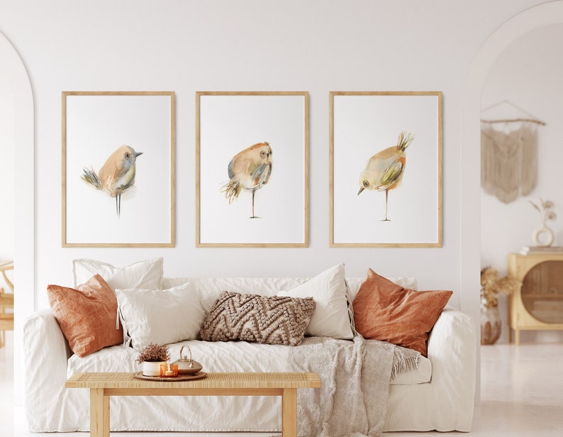 Funny Birds Wall Art 3 Fine Art Prints Bird Illustration Etsy