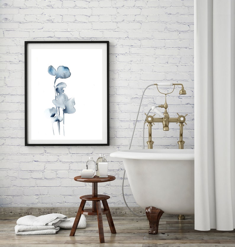 Minimalist Floral Fine Art Print Blue Grey Abstract Flowers Etsy