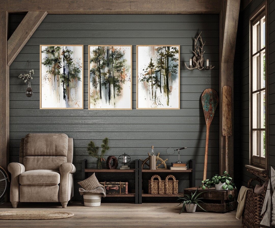 Pine Trees Forest 3 Fine Art Prints Wall Decor, Woodland Wall Art 3 ...