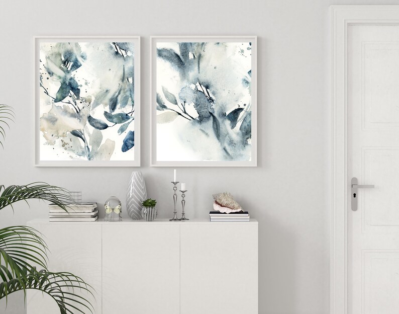Blue Wall Art Abstract 2 Art Prints Gallery Wall Set of 2 Etsy