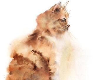 Ginger Cat Fine Art Print, Cat Watercolor, Cat Painting, Cat Watercolor Print, Animal Wall Print, Cat Wall Art, Cat Illustration, Cat Art