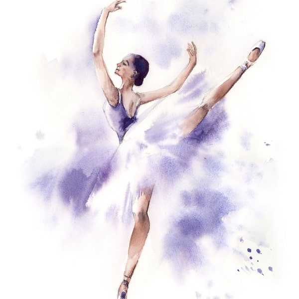 Ballerina Painting Wall Art Print, Purple Ballet Dance Watercolor Art, Ballerina Art, Ballet Wall Art, Ballerina in Purple Art