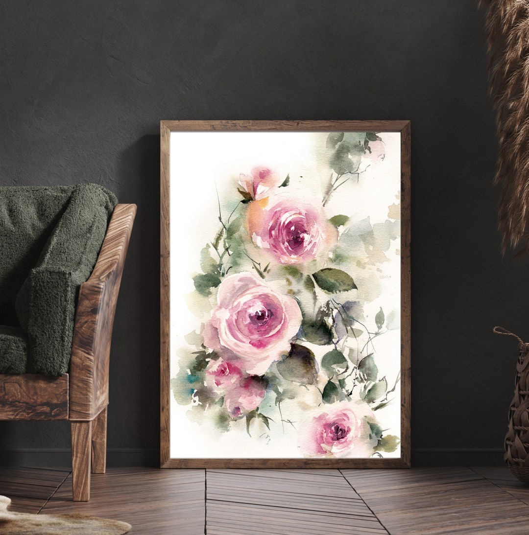 Roses Painting Art Print, Floral Roses Watercolor Print, Pink Botanical