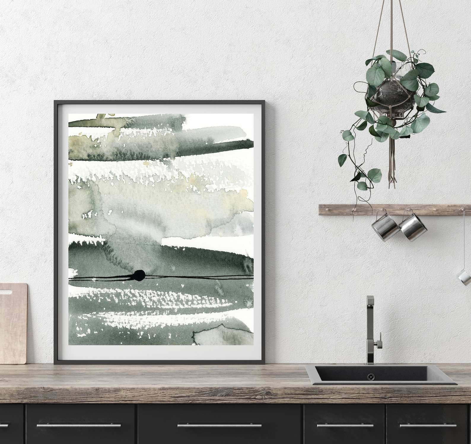 Abstract Painting in Green Grey Large Wall Art Abstract Art Etsy