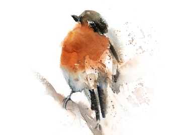 Rotkehlchen Vogel Fine Art Print, Vogel Malerei, Orange Aquarell Druck, Vogel Wand Fine Art Print, Vogel Kunstwerk, Vogel Wand Kunst Dekor