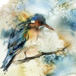 Zimorodek Malarstwo, Ptak Art Print, Ptak Akwarela Print, Ptak Ilustracja, Ptak Sztuka, Ptak Fine Art Print, Akwarela Malowanie Ptaka