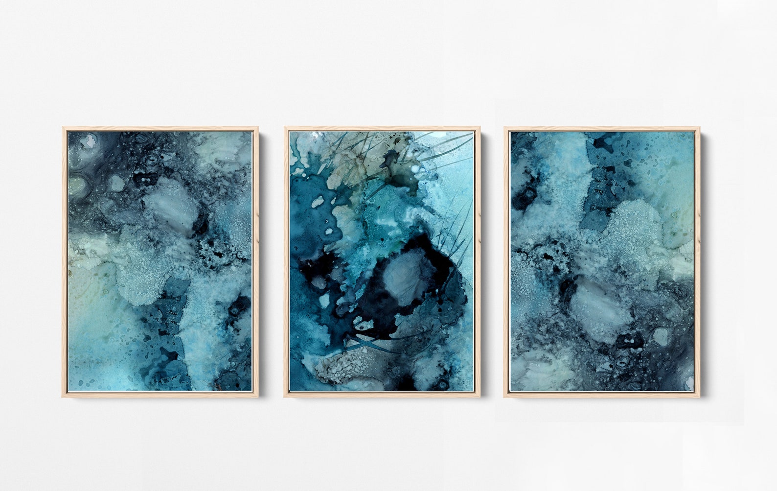 Abstract teal abstract painting prints set of 3 abstract sea | Etsy