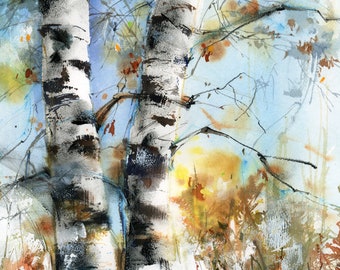 Birch Trees Art Print, Nature Fine Art Print Wall Decor, Forest Watercolor Painting, Woodland Wall Art for Farmhouse Cabin, Forest Wall Art
