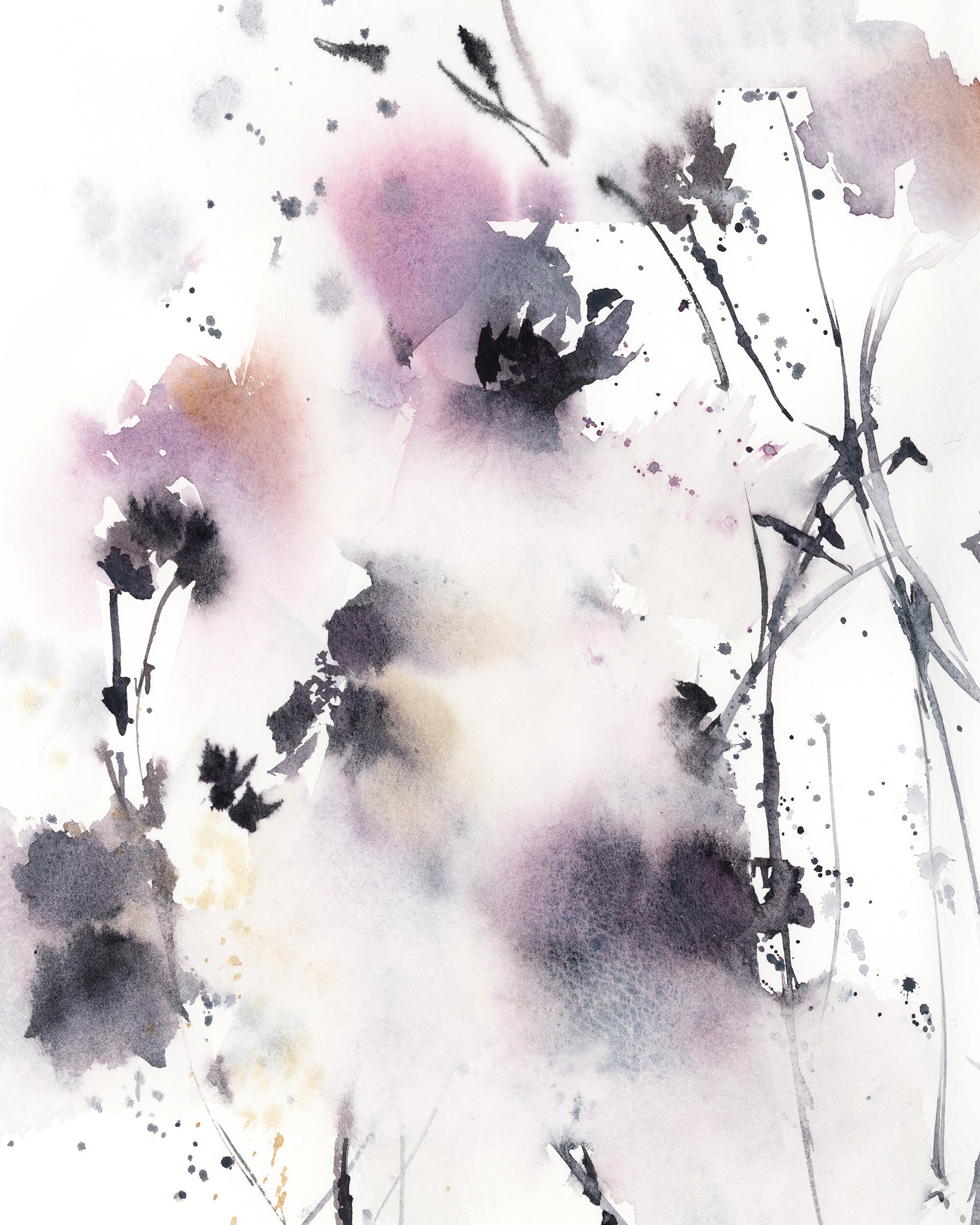 Abstract purple floral painting art print abstract botanical Etsy