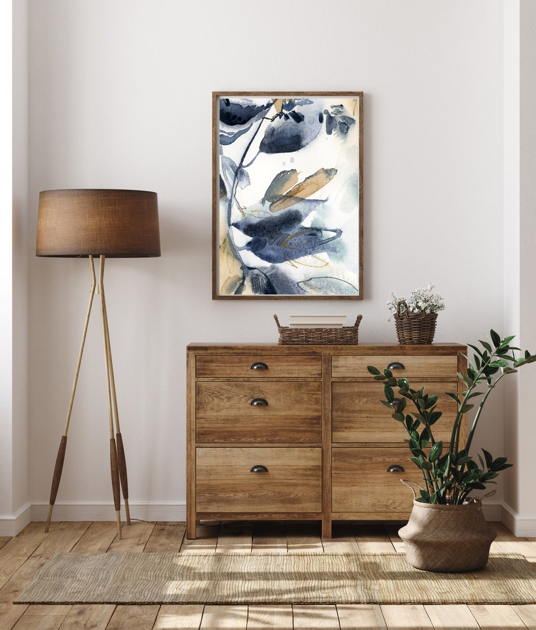 Blue Abstract Leaves Print Abstract Botanical Wall Decor - Etsy