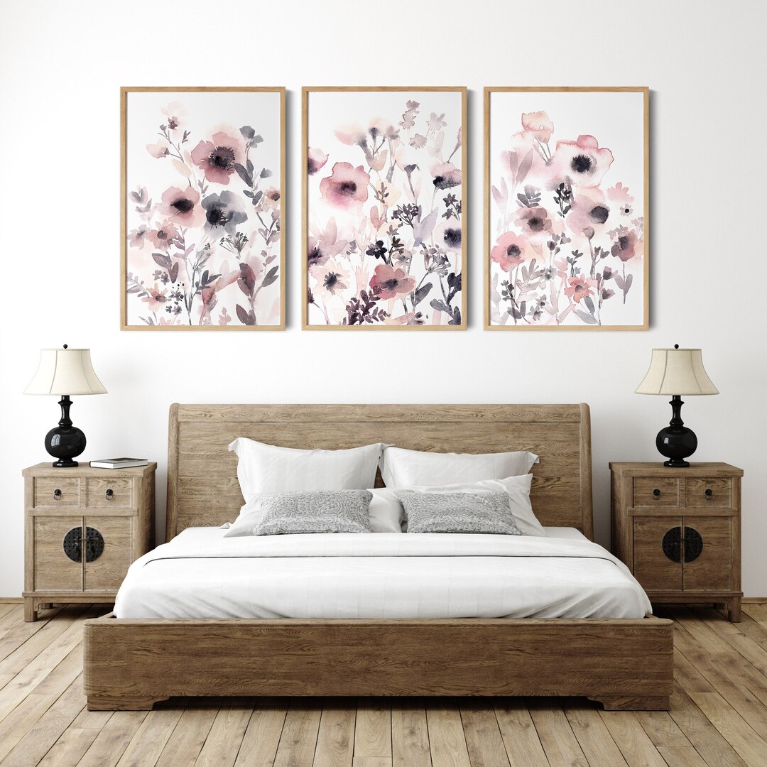 Pastel Pink Gallery Wall 3 Fine Art Prints Set, Abstract Flowers ...