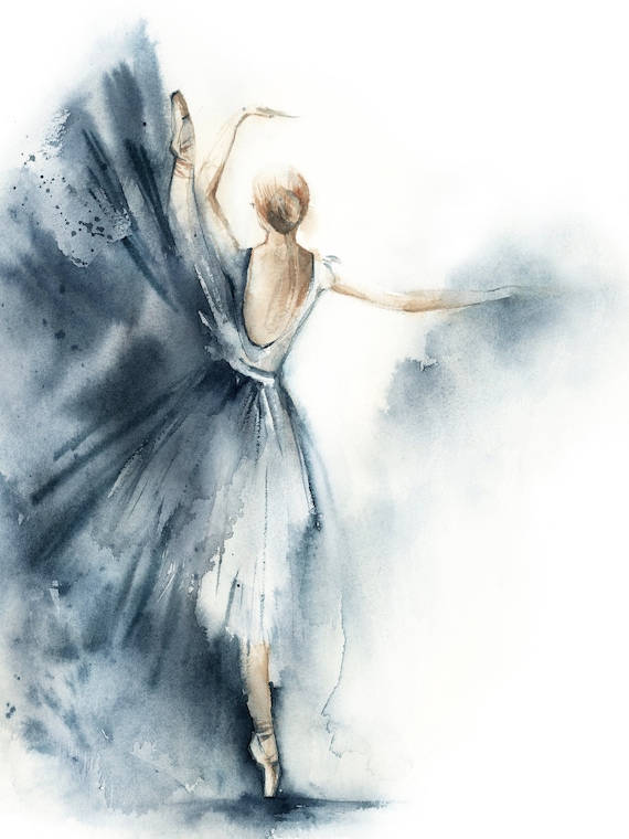 Ballerina Watercolor Print, Ballet Painting, Watercolor Ballet Wall Art, Dance Decor, Blue Fine Art Print, Ballet Wall Decor, Large Wall Art
