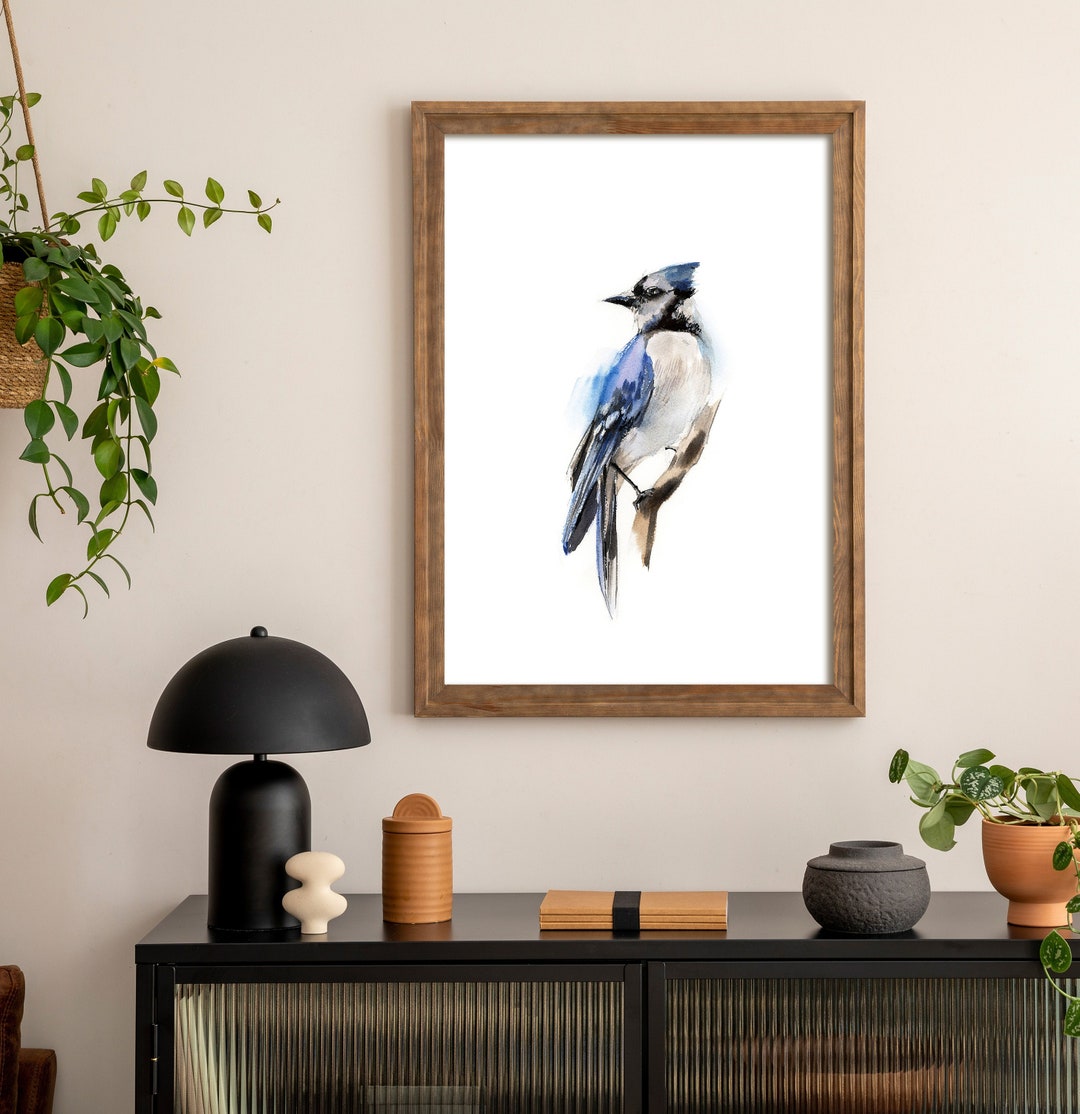 Jay Watercolor Art Print, Bird Painting, Blue Jay Wall Fine Art Print