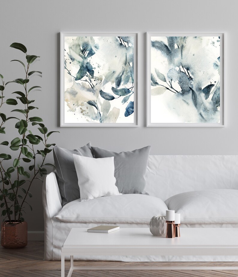 Blue Wall Art Abstract 2 Art Prints Gallery Wall Set of 2 Etsy