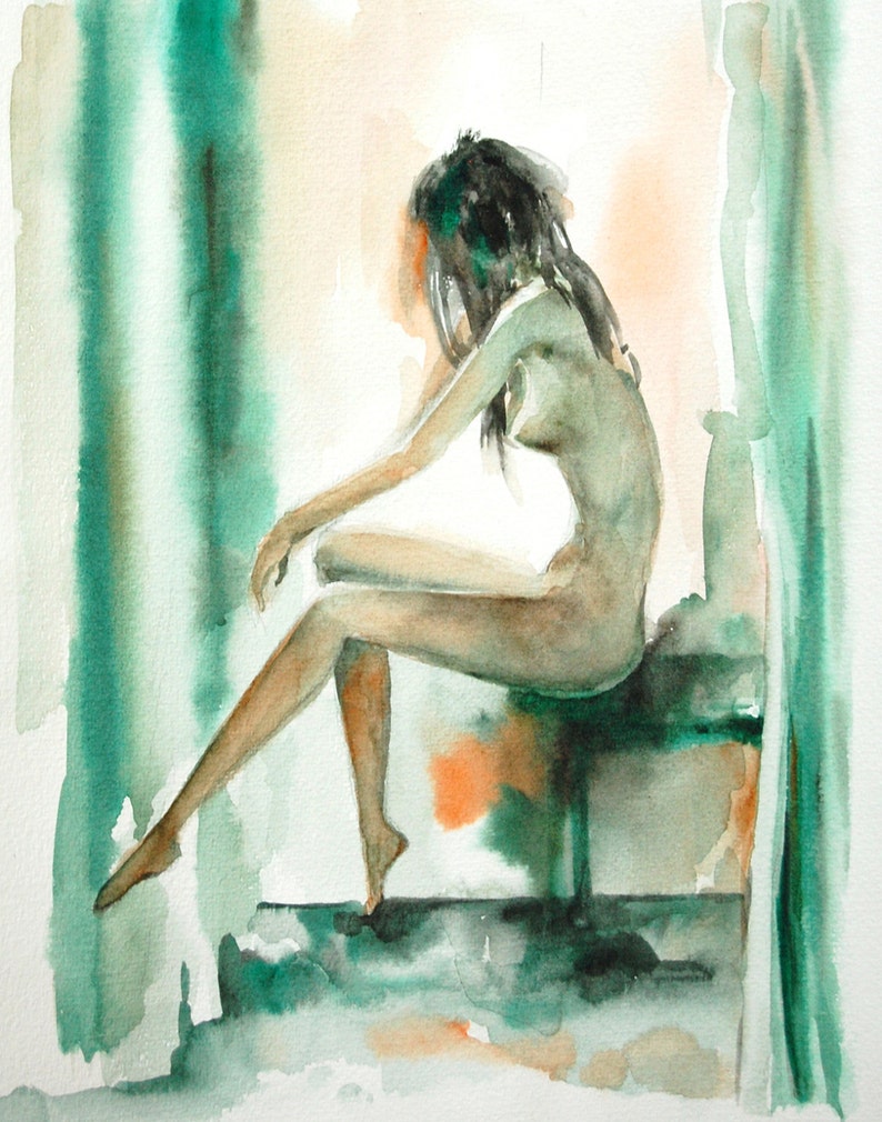 Nude woman standing original colourful painting