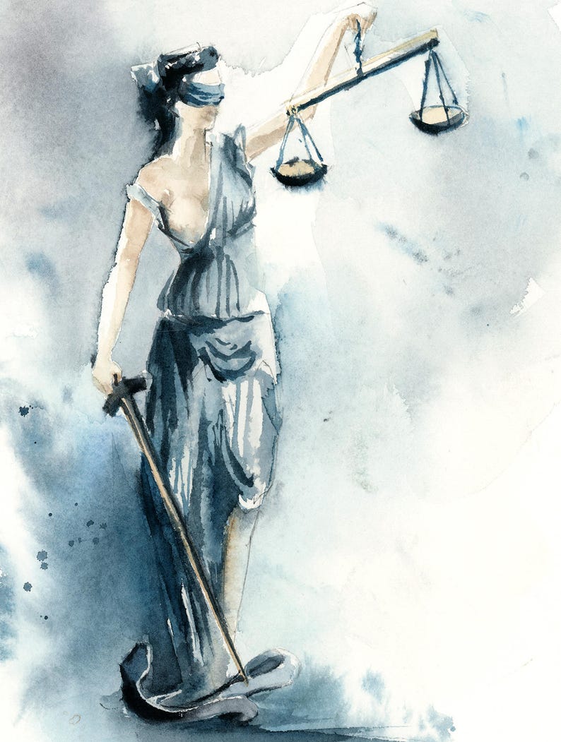 Lady Justice Fine Art Print Blue Watercolor Painting Art Etsy